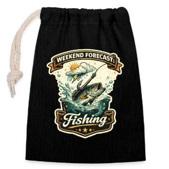 Weekend Forecast Fishing Retro Motif - Closable cotton gift bag (14x20cm) - black - Front