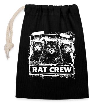 Rat Crew – Urban Rattenmotiv - Verschließbarer Geschenkbeutel aus Baumwolle (14x20cm) - Schwarz - Vorne