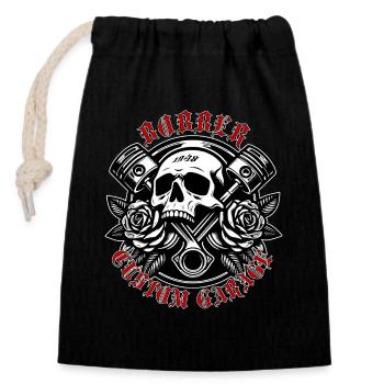 Born to Crank Skull Roses - Verschließbarer Geschenkbeutel aus Baumwolle (14x20cm) - Schwarz - Vorne