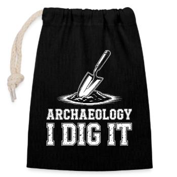 Archaeology I Dig It - Closable cotton gift bag (14x20cm) - black - Front