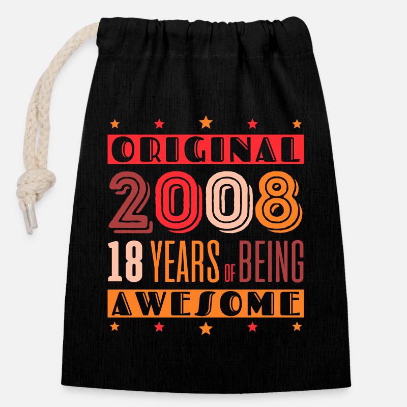 Retro-Jubiläum 2008: 18 Jahre - Verschließbarer Geschenkbeutel aus Baumwolle (14x20cm) - Schwarz