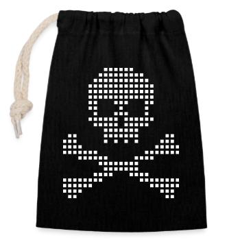 Pixel Skull and Crossbones - Closable cotton gift bag (14x20cm) - black - Front