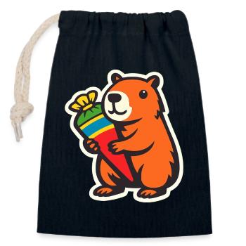 capybara einschulung - Verschließbarer Geschenkbeutel aus Baumwolle (14x20cm) - Navy - Vorne