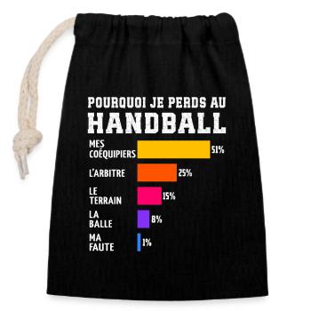 Warum ich beim Handball verliere - Verschließbarer Geschenkbeutel aus Baumwolle (14x20cm) - Schwarz - Vorne