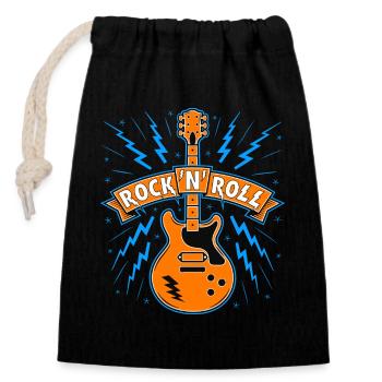 Rock'N'Roll-Banner mit Gitarre - Verschließbarer Geschenkbeutel aus Baumwolle (14x20cm) - Schwarz - Vorne