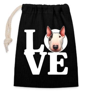 J’ADORE Bull Terrier Chien Amateur Drôle - Sac cadeau en coton avec cordon (14 x 20 cm) - noir - Devant