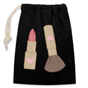 Herzlippe Lippenstift & Pinsel Charm - Verschließbarer Geschenkbeutel aus Baumwolle (14x20cm) - Schwarz - Vorne