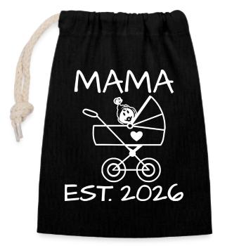 Mama est. 2026 – Süßer Kinderwagen mit Baby - Verschließbarer Geschenkbeutel aus Baumwolle (14x20cm) - Schwarz - Vorne