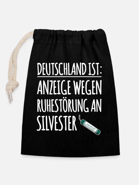 Lustiger Spruch Silvester - Verschließbarer Geschenkbeutel aus Baumwolle (14x20cm) - Schwarz