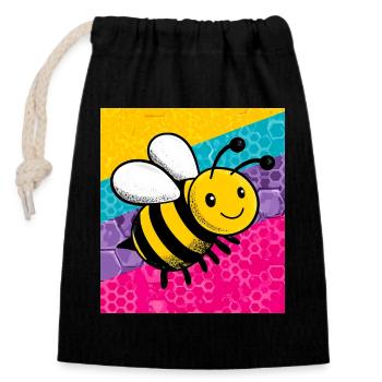 abeille - Sac cadeau en coton avec cordon (14 x 20 cm) - noir - Devant