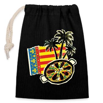 Valencia Palmen Paella - Verschließbarer Geschenkbeutel aus Baumwolle (14x20cm) - Schwarz - Vorne