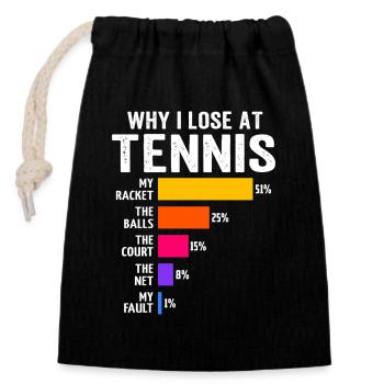Warum ich beim Tennis verliere - Verschließbarer Geschenkbeutel aus Baumwolle (14x20cm) - Schwarz - Vorne