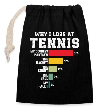 Warum ich beim Tennis verliere - Verschließbarer Geschenkbeutel aus Baumwolle (14x20cm) - Schwarz - Vorne