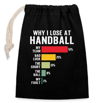 Warum ich im Handball verliere - Verschließbarer Geschenkbeutel aus Baumwolle (14x20cm) - Schwarz - Vorne