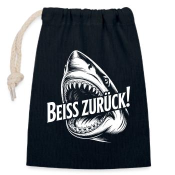 Beiss Zurück Hai Grafik - Verschließbarer Geschenkbeutel aus Baumwolle (14x20cm) - Navy - Vorne