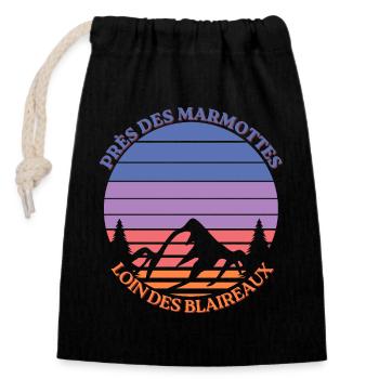 Marmottes au Coucher Montagne - Sac cadeau en coton avec cordon (14 x 20 cm) - noir - Devant