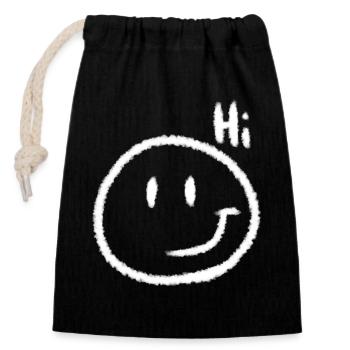 Hi Smile & Text | Kreide-Look - Verschließbarer Geschenkbeutel aus Baumwolle (14x20cm) - Schwarz - Vorne