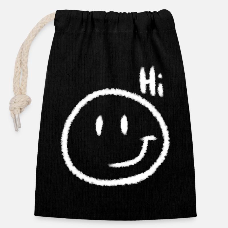 Hi Smile & Text | Chalk look - Closable cotton gift bag (14x20cm) - black