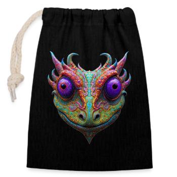 Crapaud Mystique/Grenouille/Gecko/Tempête/Extraterrestre - Sac cadeau en coton avec cordon (14 x 20 cm) - noir - Devant