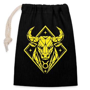 Taureau géométrique - Force pure - Signe du zodiaque Taureau - Sac cadeau en coton avec cordon (14 x 20 cm) - noir - Devant