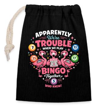 Bingo Flamingos : Drôle de design féminin - Sac cadeau en coton avec cordon (14 x 20 cm) - noir - Devant