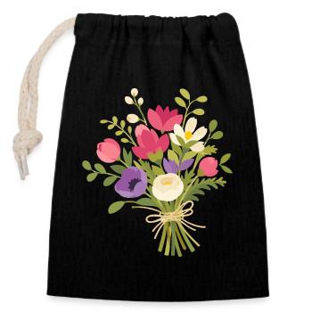 Bouquet coloré avec des fleurs printanières - Sac cadeau en coton avec cordon (14 x 20 cm) - noir - Devant