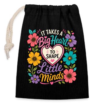 Grand Cœur Petits Esprits - Enseignant Enseignant Flowers - Sac cadeau en coton avec cordon (14 x 20 cm) - noir - Devant