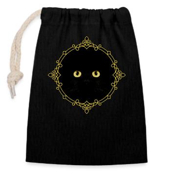 Black Cat Badge - Pixel Art - Closable cotton gift bag (14x20cm) - black - Front
