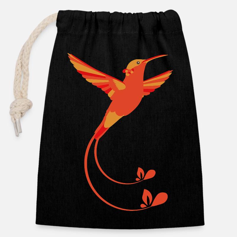 Fire colors Hummingbird - Closable cotton gift bag (14x20cm) - black