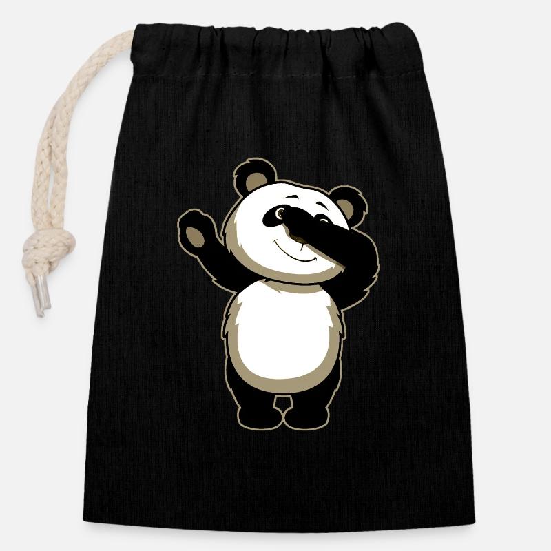 Panda Dab Drôle - Sac cadeau en coton avec cordon (14 x 20 cm) - noir