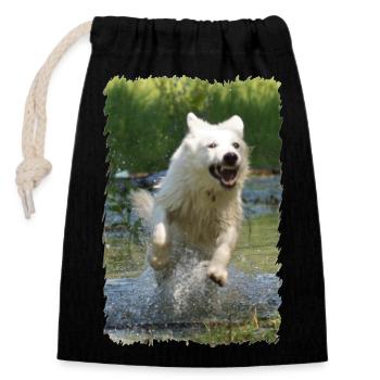 Berger blanc - Sac cadeau en coton avec cordon (14 x 20 cm) - noir - Devant