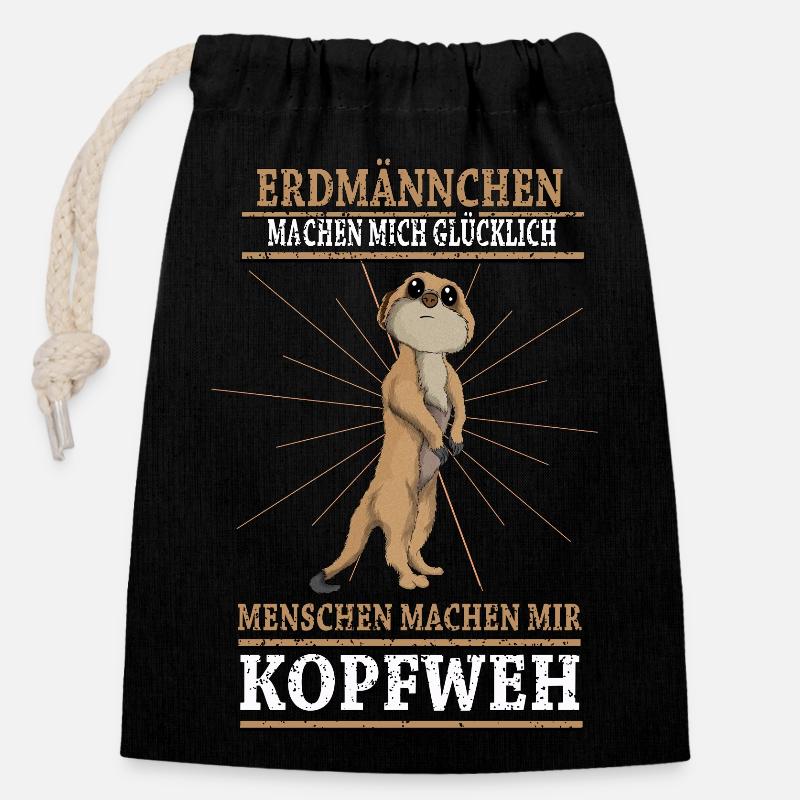 Raubtier Erdmännchen machen Glücklich Zootier - Verschließbarer Geschenkbeutel aus Baumwolle (14x20cm) - Schwarz