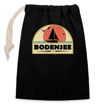 Bodensee mit Sonnenuntergang und Segelboot - Verschließbarer Geschenkbeutel aus Baumwolle (14x20cm) - Schwarz - Vorne