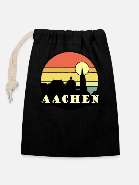 Aachen - Verschließbarer Geschenkbeutel aus Baumwolle (14x20cm) - Schwarz