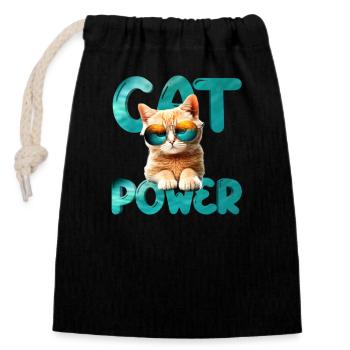 Alimentation du chat - Sac cadeau en coton avec cordon (14 x 20 cm) - noir - Devant