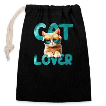 Amoureux des chats - Sac cadeau en coton avec cordon (14 x 20 cm) - noir - Devant