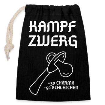 Kampfzwerg - weiss - Verschließbarer Geschenkbeutel aus Baumwolle (14x20cm) - Schwarz - Vorne