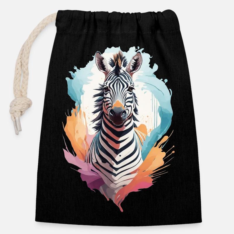 Zèbre - Sac cadeau en coton avec cordon (14 x 20 cm) - noir