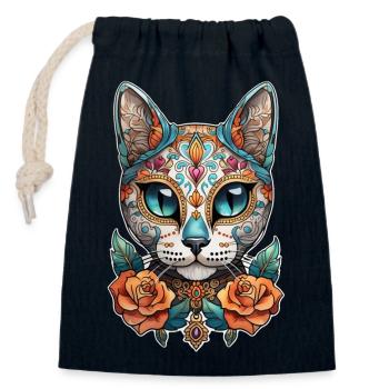 Katze Mexiko - Dia de los Muertos - Verschließbarer Geschenkbeutel aus Baumwolle (14x20cm) - Navy - Vorne