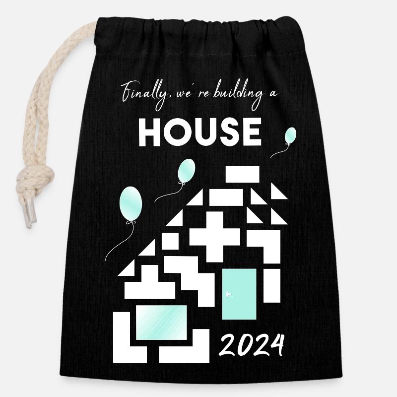 building a house home - Closable cotton gift bag (14x20cm) - black