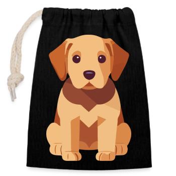 Labrador Welpe Süß Hund - Verschließbarer Geschenkbeutel aus Baumwolle (14x20cm) - Schwarz - Vorne