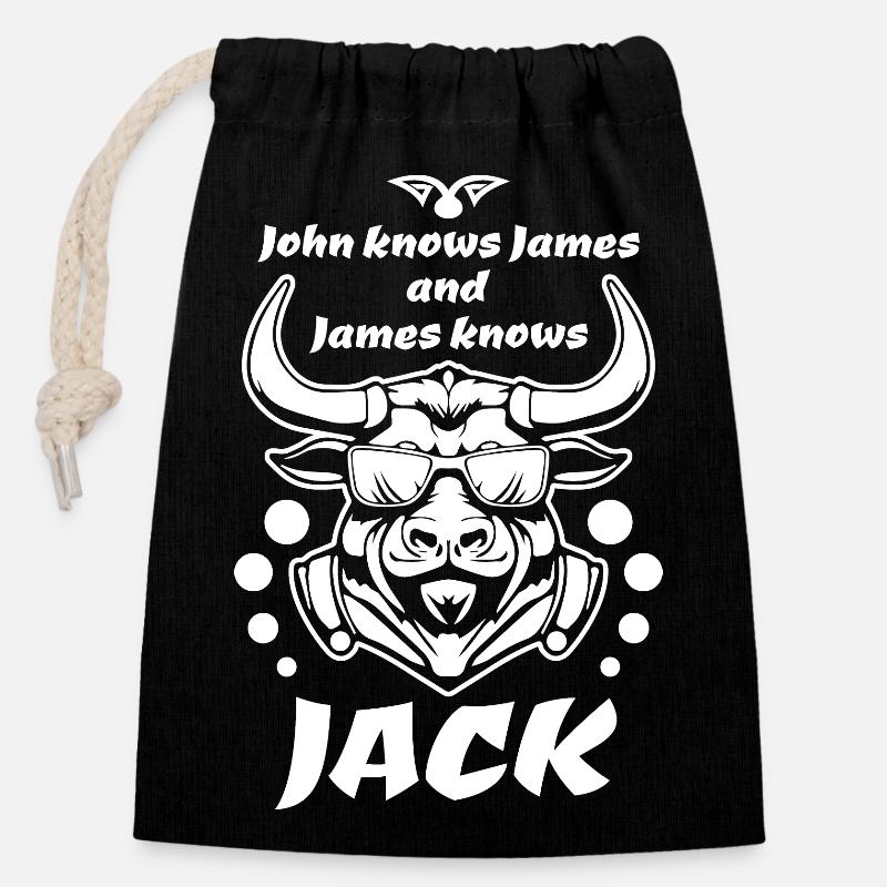 Lustiger Spruch James knows Jack Jack weiss nichts - Verschließbarer Geschenkbeutel aus Baumwolle (14x20cm) - Schwarz