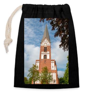 St. Jürgen Kirche Flensburg - Verschließbarer Geschenkbeutel aus Baumwolle (14x20cm) - Schwarz - Vorne