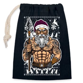 06 Böser Weihnachtsmann Mann Schneeflocken - Verschließbarer Geschenkbeutel aus Baumwolle (14x20cm) - Navy - Vorne