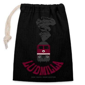 Ludmila in front of smoke BR 130 131 132 230 231 232 - Closable cotton gift bag (14x20cm) - black - Front