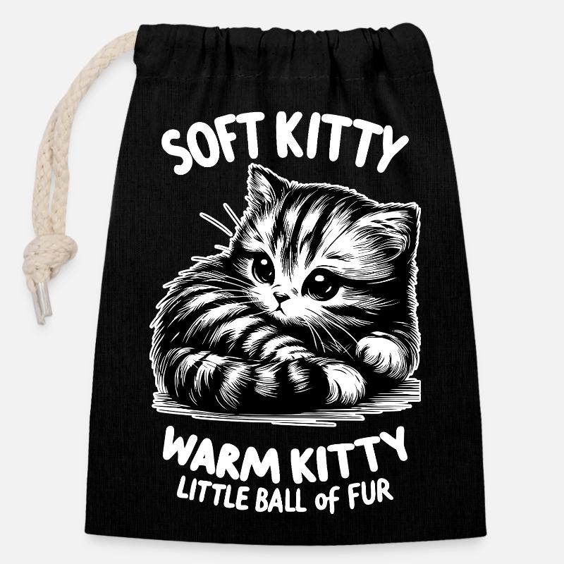 Soft Kitty (dark) - Closable cotton gift bag (14x20cm) - black
