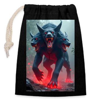 Cerberus, three-headed black dog, glowing eyes - Closable cotton gift bag (14x20cm) - black - Front