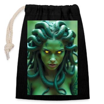 Medusa, snake-haired woman, glowing eyes, surround - Closable cotton gift bag (14x20cm) - black - Front