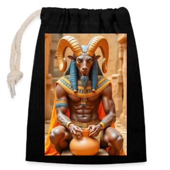 Khnum, ram-headed god, shaping a human from clay. - Closable cotton gift bag (14x20cm) - black - Front