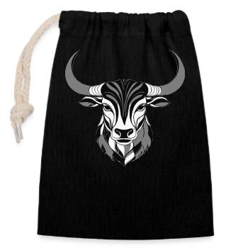 Taurus - Zodiac Sign Motive - Verschließbarer Geschenkbeutel aus Baumwolle (14x20cm) - Schwarz - Vorne